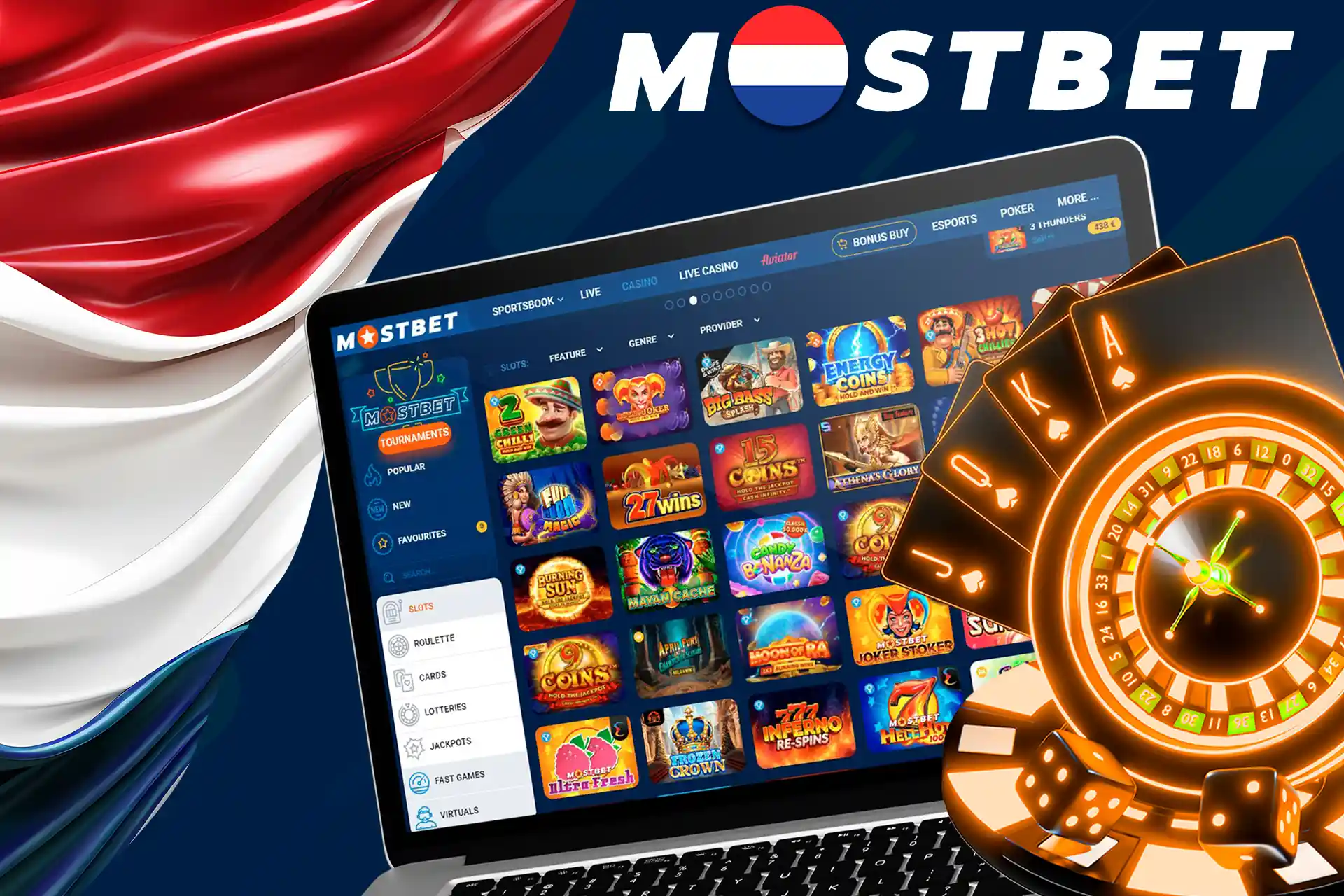 Large selection of gambling games at Mostbet Casino